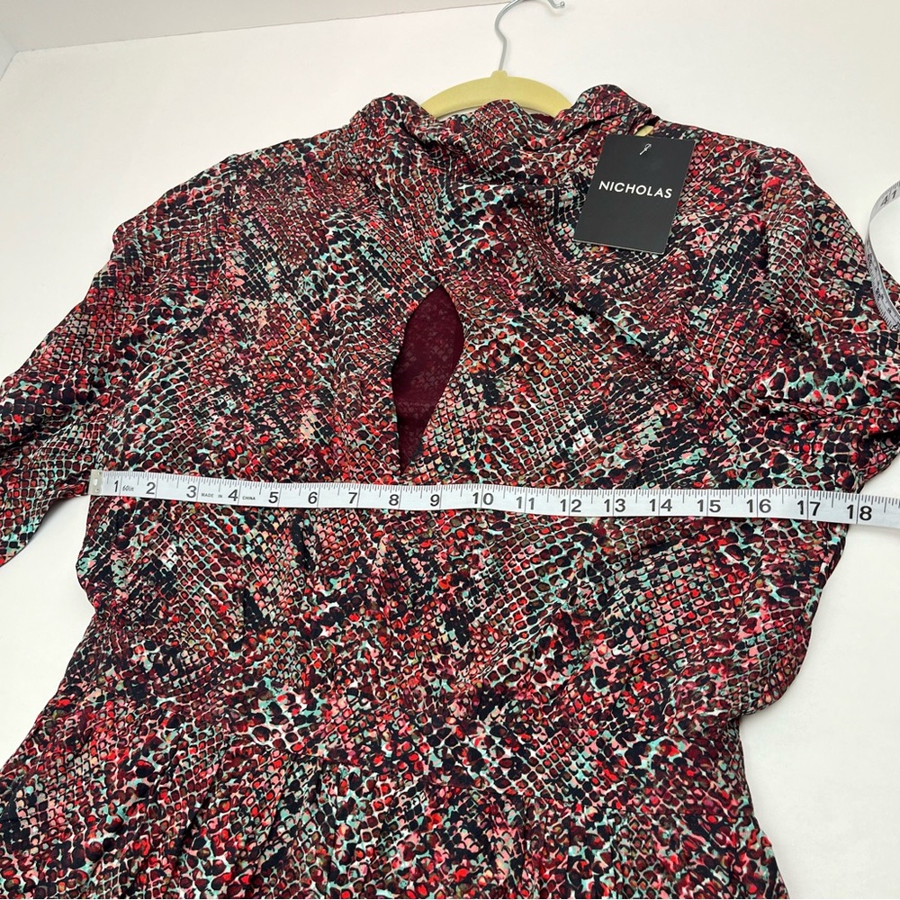 NICHOLAS Eleanor‎ Cross Neck Keyhole Gathered Printed Midi Dress SZ 10 NEW *FLAW - Picture 8 of 16